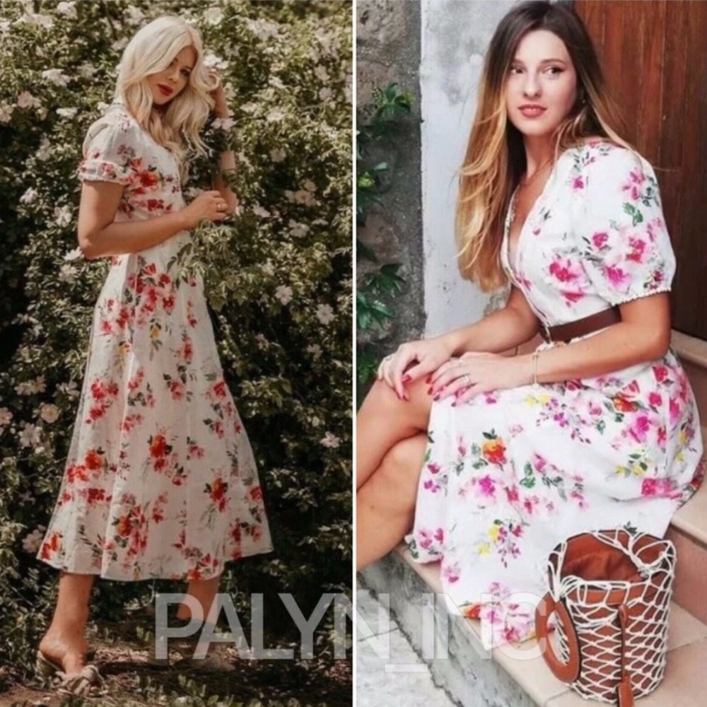 🌹 Zara Puff Balloon Sleeve Floral Rose dress NWT